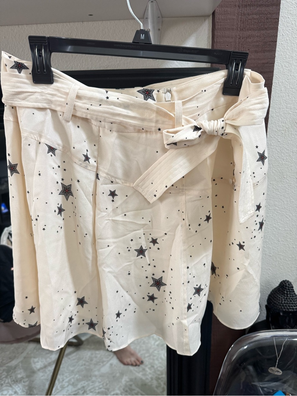 A.L.C. Cream Star-Print Tie-Waist Skater Skirt